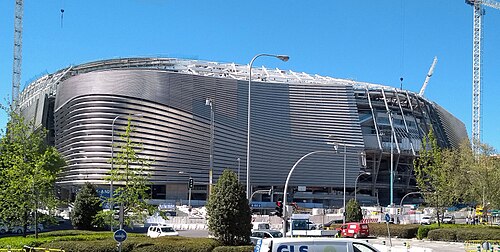 East facade of SANTIAGO BERNABEU STADIUM in Madrid (Spain).
